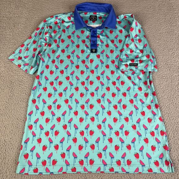 Good Boy Golf Polo Performance Mens L Blue Watermelon Strawberry Shirt Graphic - Picture 11 of 11